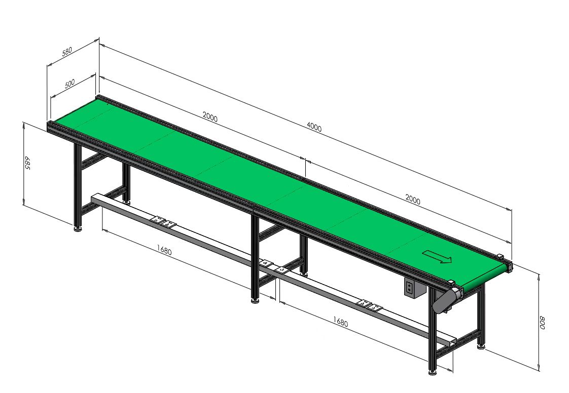 底部加線槽的4米流水線輸送機 帶寬500mm